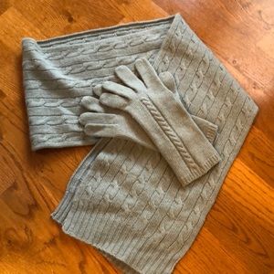 Cashmere knit scarf and gloves set.